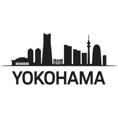 Vector Yokohama skyline. Travel Yokohama famous landmarks. Business and tourism concept for presentation. Vector black silhouette. with white background