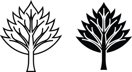 Obraz premium Two minimalist tree designs in black and white illustrating nature and environmental themes