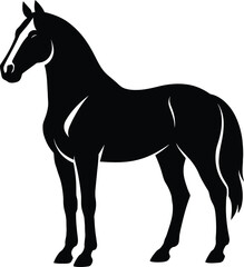 Elegant Horse Silhouette in Black, Graceful Black Horse Pose