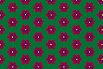 Stylish ornamental print ideal for textiles. A bold geometric floral pattern on green background. Decorative pattern.