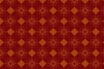 Abstract seamless red geometric floral pattern on orange background