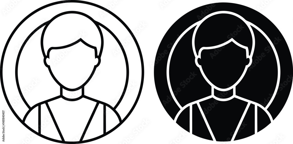 Poster simple vector graphics of a person silhouette inside a circular frame in two color schemes.