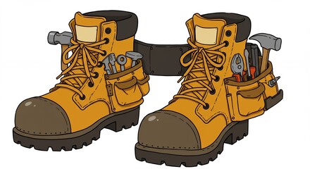 Work boots with tools illustration
