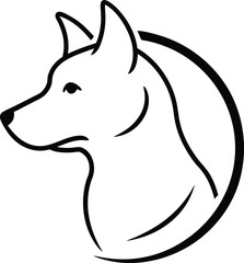Minimalist black and white dog head profile silhouette design for logos and graphics
