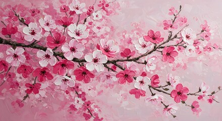 Floral Art Painting with Pink and White Blossoms on Branches