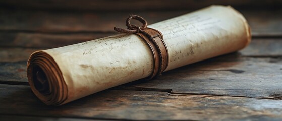 Ancient scroll rests on weathered wood