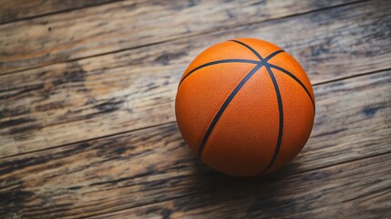 Obraz premium An orange basketball sits prominently on a wooden basketball court.