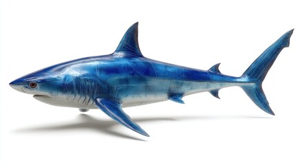 Fototapeta premium Ferocious, blue shark, isolated on white
