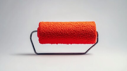Fototapeta premium A light gray paint roller sits isolated against a light gray background.