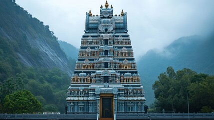 Majestic Temple Amidst Misty Mountains