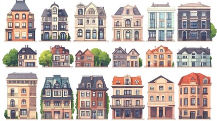 Fototapeta premium A big set of houses, buildings, and architectures in various styles.