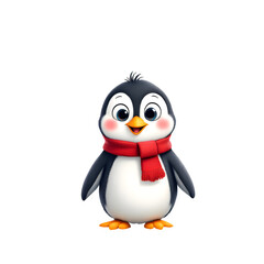 Obraz premium Adorable cartoon penguin wearing a red scarf against a transparent background perfect for winter designs and children's projects.