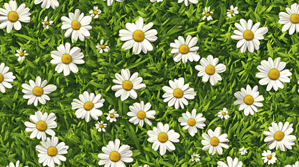 Fototapeta premium Daisies Bloom in Lush Green Grass
