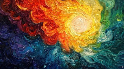 Obraz premium Vibrant abstract oil painting with swirling colors and dynamic movement. Perfect for modern design, websites, and social media. Ideal for commercial use.
