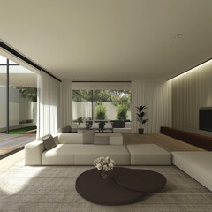 Fototapeta premium Modern Minimalist Living Room with Outdoor View