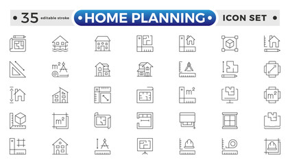 Home Planning outline icon. Furniture outline top view. Floor plan icons set for design interior and architectural project. Editable stroke outline icon.
