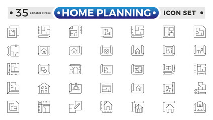 Home Planning outline icon. Furniture outline top view. Floor plan icons set for design interior and architectural project. Editable stroke outline icon.
