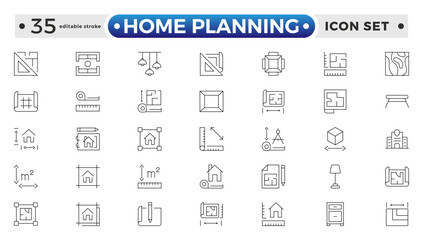 Home Planning outline icon. Furniture outline top view. Floor plan icons set for design interior and architectural project. Editable stroke outline icon.
