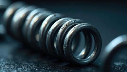 Close-up of a metal coil spring, showing its tight coils and metallic texture , coil spring, helix
