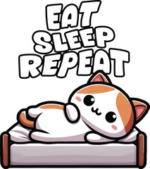Adorable Cat Vector T-Shirt Design Eat, Sleep, Repeat