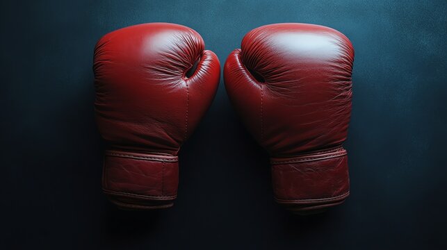 A pair of bright red boxing gloves rests on a dark background.