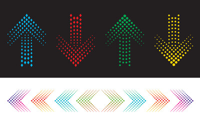 Colorful Halftone Arrow Set Vector illustration – Abstract Directional Arrows Collection in Blue, Red, Yellow and Green. Neon arrows great design for any purpose