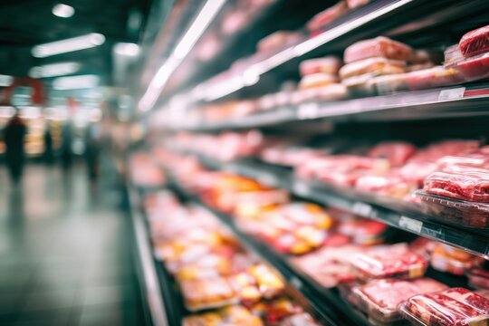 Packaged Meat Display In A Supermarket Aisle