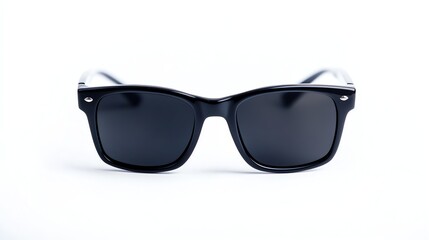 A pair of sunglasses rests on a plain white background.