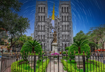 Fototapeta premium St Joseph Cathedral Church in Hanoi Old Quarters Vietnam magnificent structure architecturally majestically built by the French who colonised the Vietnamese. Saint Joseph’s Cathedral Church