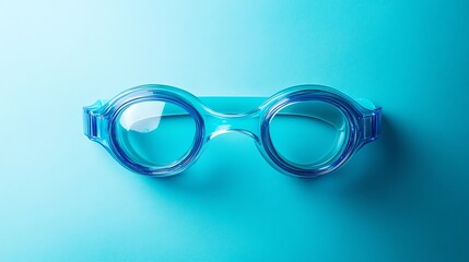 Fototapeta premium A pair of swimming goggles rests on a vibrant turquoise background.