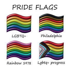Set of colorful LGBTQ+ pride flags Gender equality and sexual identity pride flags collection LGBTQIA community pride month