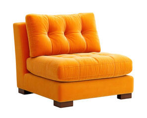 Fototapeta premium Bright orange cushioned armless chair with soft fabric texture and wooden legs, perfect for cozy seating comfort