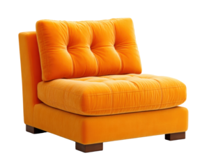 Bright orange cushioned armless chair with soft fabric texture and wooden legs, perfect for cozy seating comfort