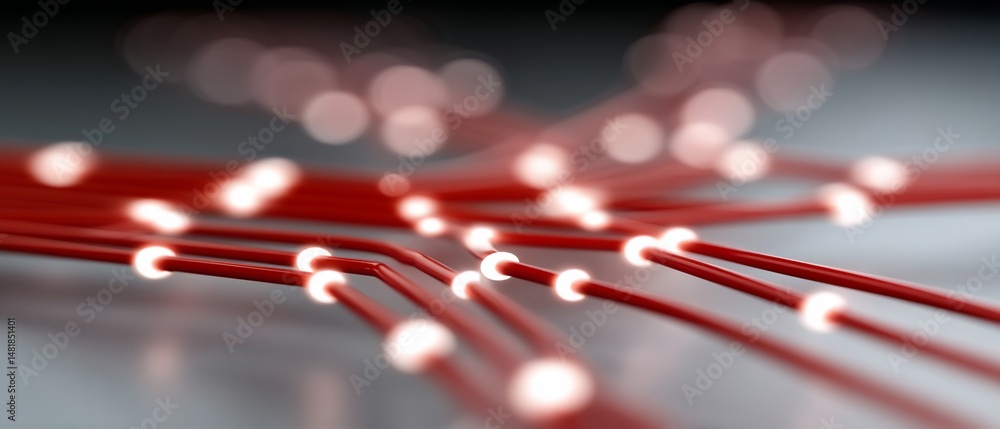 Poster illuminated red wires form complex network