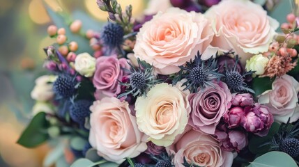 Fototapeta premium Elegant floral bouquet with pastel pinks, purples, and blues