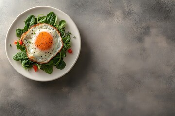 Sunny-side-up egg atop spinach salad