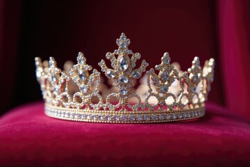 Elegant crown princess tiara on a velvet cushion, regal symbol of power and heritage , crown, adornment