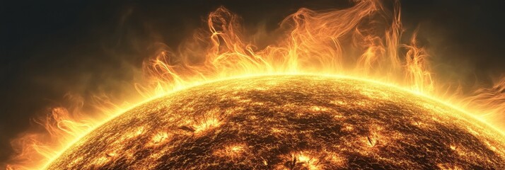 Vibrant sun surface with plasma filaments bright flares and fiery details a detailed solar illustration with a glowing background ideal for educational or scientific themes