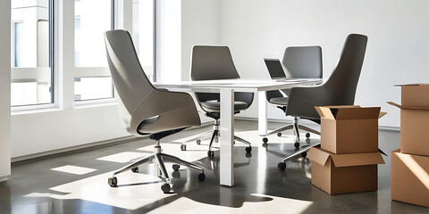 Modern Conference Room with White Table and Ergonomic Chairs

