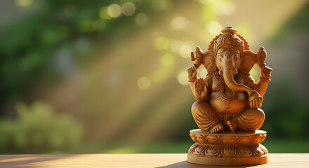 Serene Ganesha Statuette in Sunlit Garden