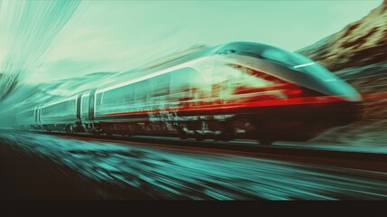 Obraz premium High-speed train zooming through a tunnel. Motion blur creates a sense of speed and dynamism