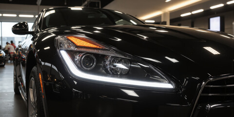 Fototapeta premium Headlights, Dealership, New Car Showcase: Luxury Vehicle Display