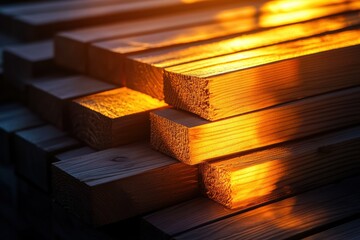 Graphic layouts for advertising featuring a stack of wooden planks illuminated by sunlight