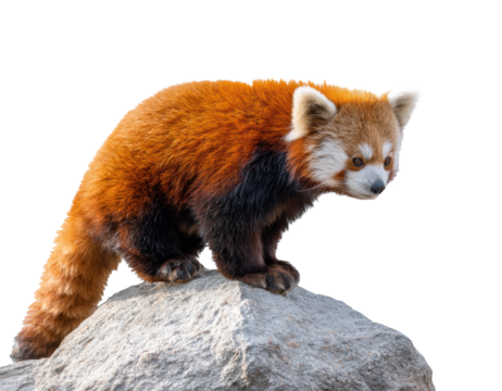 Red panda on a rock in natural habitat