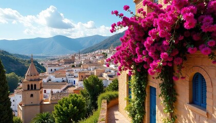 Vibrant Bougainvillea Climbing Ancient Andalucian
