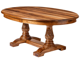 Vintage oval wooden dining table with carved pedestal legs and polished surface, perfect for elegant dining rooms