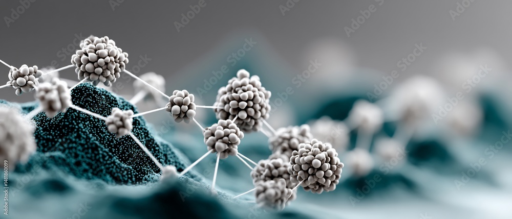 Poster microscopic view of interconnected clusters on a textured surface