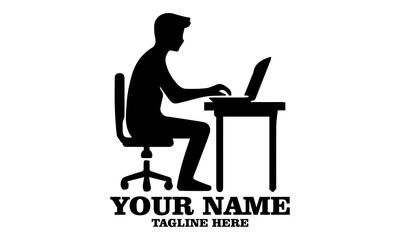 person man working on laptop vector illustration, person man working on laptop logo icon and person working on laptop vector logo illustration