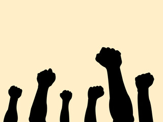 Silhouette of hand fist up on the air design. Graphic of hand's up concept. Vector illustration.