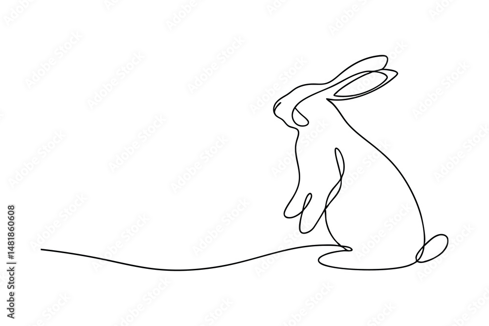 Poster elegant minimalist single line drawing of a standing rabbit isolated on a white background for creat